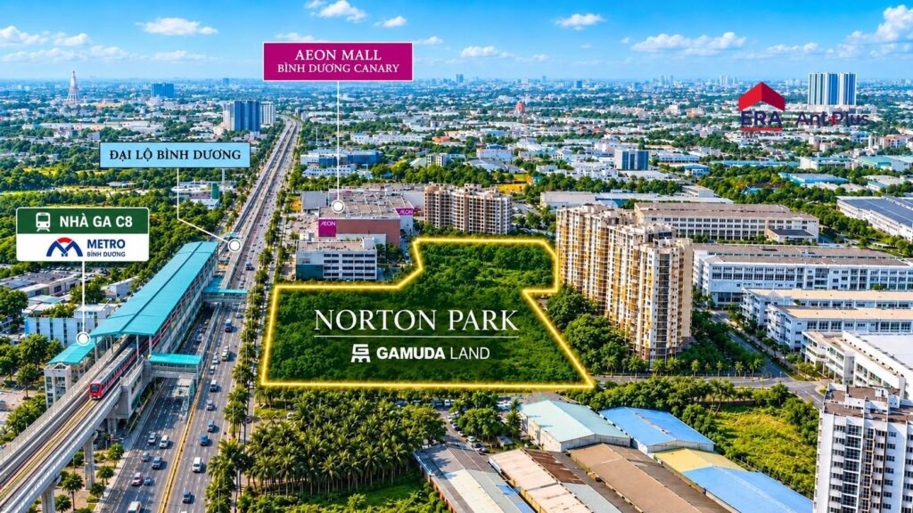 Phối cảnh vị trí Norton Park Bình Dương cạnh AEON Mall Bình Dương Canary, Đại lộ Bình Dương và ga metro C8