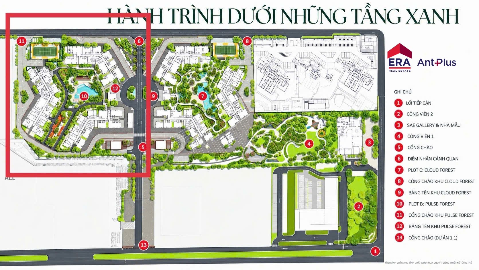 Mặt bằng tổng thể Norton Park Bình Dương với phân khu Pulse Forest, Cloud Forest, công viên và sales gallery